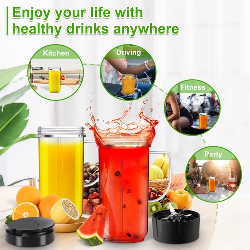 UBYNID 2 Pack Magic Bullet Blender Cups, Tall 22oz Cup with Flip Top To-Go Lid & 4 Fins Cross Blade Blender Replacement Parts, Replacement Cup Mug with Handle Compatible with Magic Bullet 250w MB1001