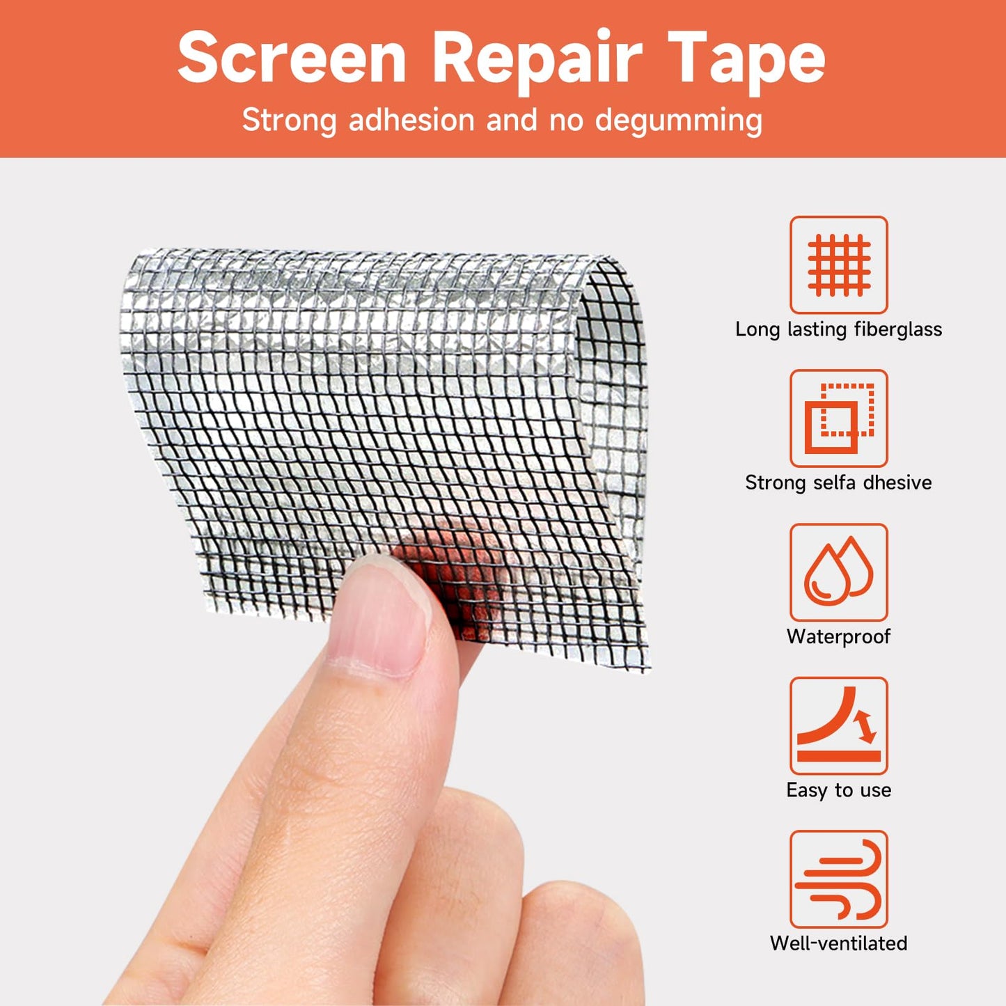 HOFUDON 4in X 20ft Window Screen Repair Tape Black - Heavy Duty 3-Layer Adhesive, Waterproof Fiberglass Mesh Patch Kit for Windows/Doors/Magnetic Screens