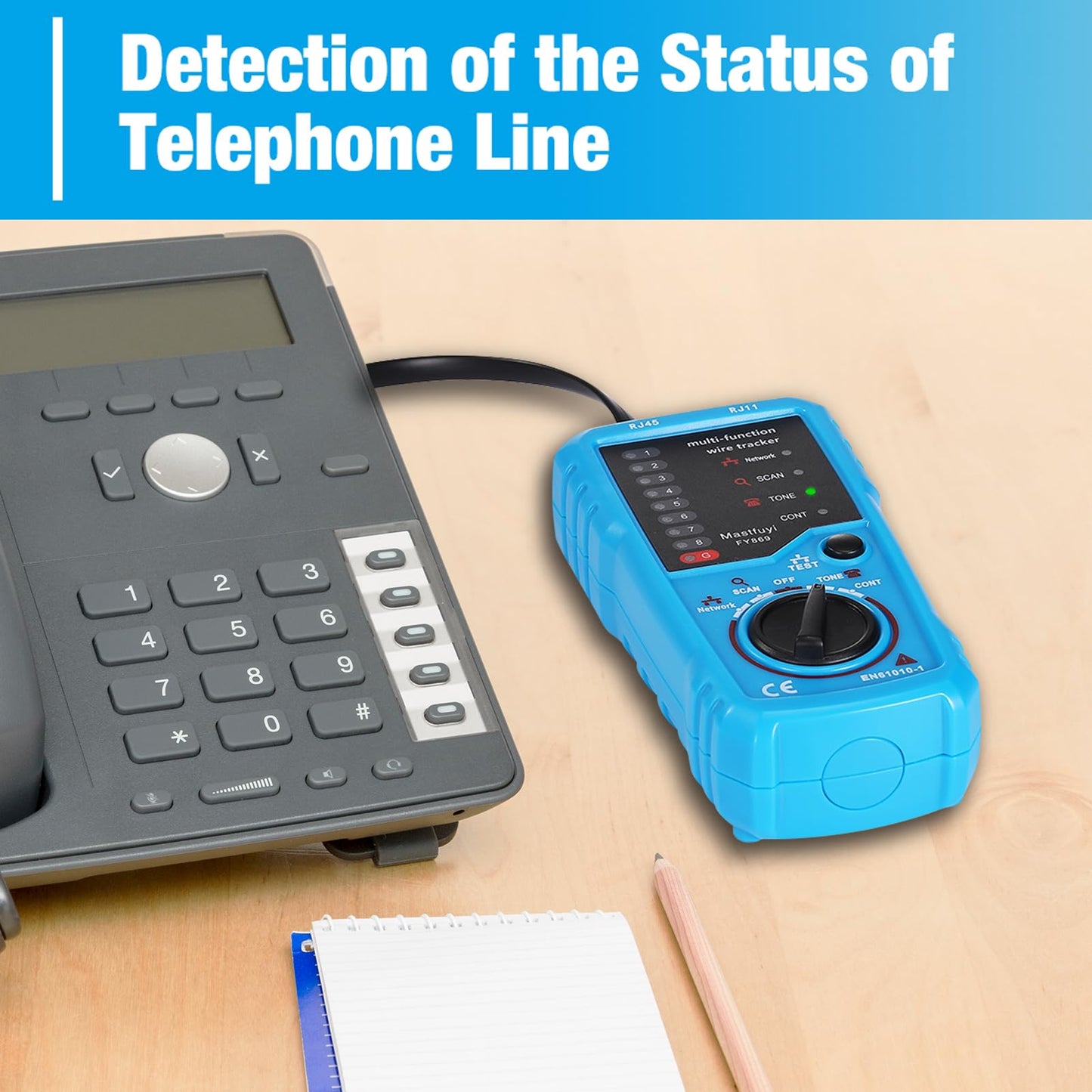 Mastfuyi Network Cable Tester, Line Finder with Probe Tone, Wire Tracker Multifunction, RJ11 RJ45 Cable Tracer, Telephone Line Test, Ethernet LAN Network Cat5 Cat6 Cable Maintenance Collation