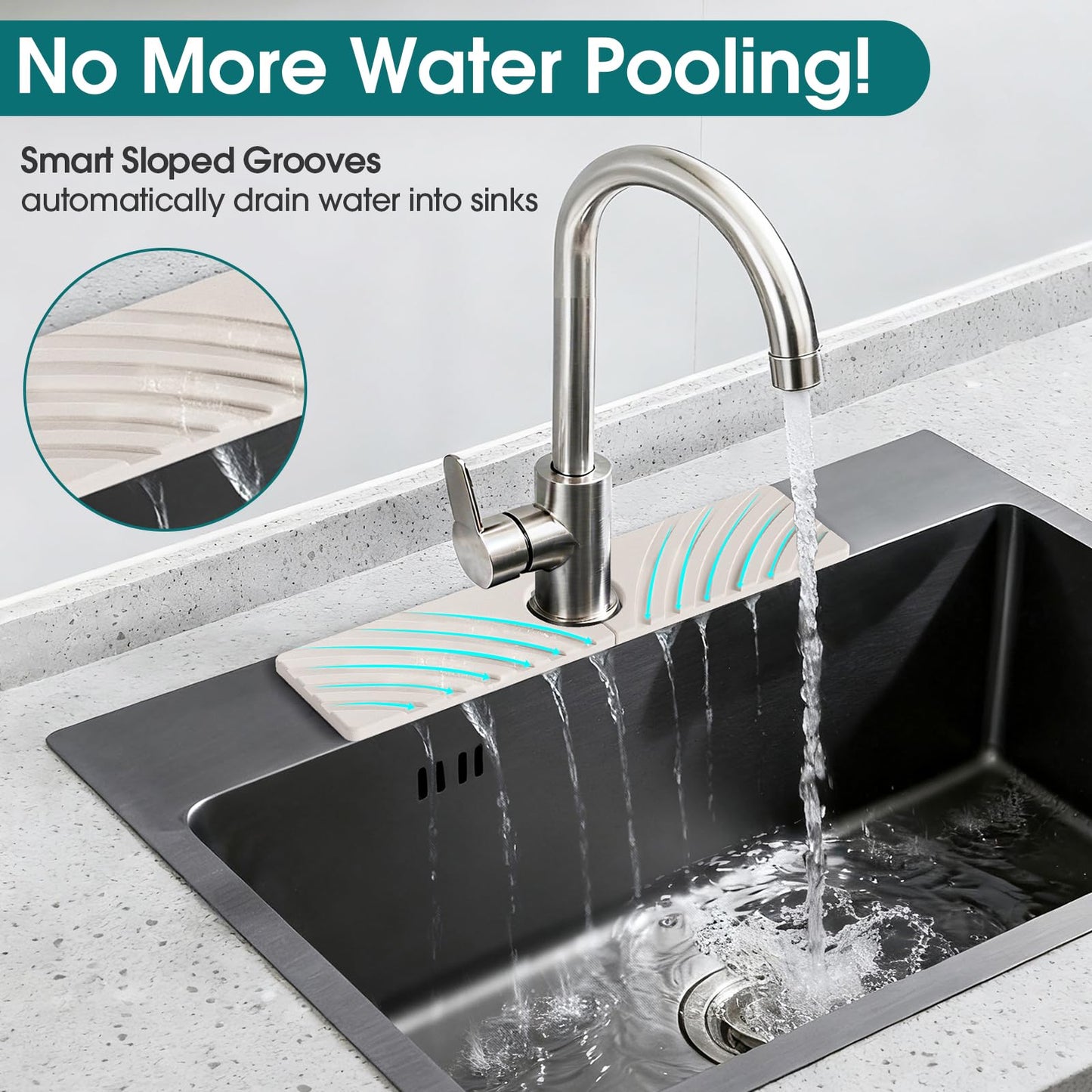 EdenDwell Quick Dry Stone Faucet Mat for Kitchen Sink - 15.8"x3.9" Natural Diatomite Stone Drying Mat for Kitchen Counter Bathroom Dish Dry Mat Auto Drainage Sink Protector (White)