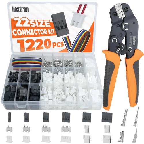 Noxtren Crimping Tool Connector Kit, Compatible with JST-XH 2.5mm/2.54mm, 22-Size Connector Set, 28–18 AWG Ratcheting Crimper, Fits KF2510, Molex, TE, for DIY, RC & Prototyping Projects