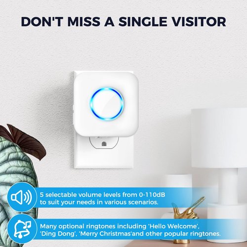 Wireless Doorbell Extender with Receiver Connects to Existing Hardwired Doorbell into Wireless Door Bell with 656 FT Range, 58 Chimes and 5 Volume Levels for Garage/Basement (1 Extender 2 Receiver）