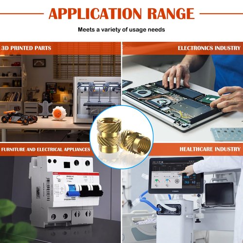 Ktehloy 400Pcs Threaded Inserts, M2 M2.5 M3 M4 M5 M6 Female Thread Metric Knurled Nuts Assortment Kit, Brass Heat Set Insert for Plastic and 3D Printing Components