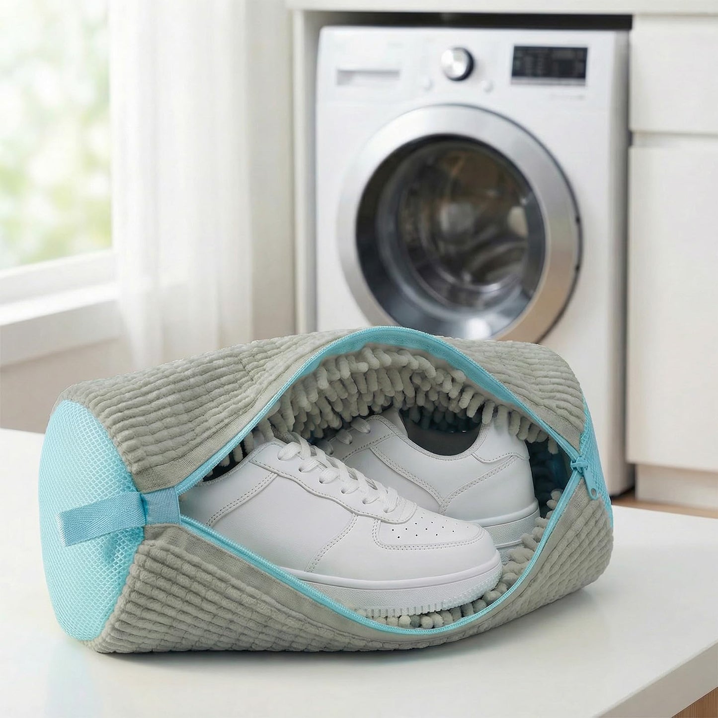 Shoe Washing Machine Bag for Sneakers and Shoes, Laundry Shoe Bag with Washer and Dryer, Zipper and Reusable Shoe Cleaning Bag(Gray)