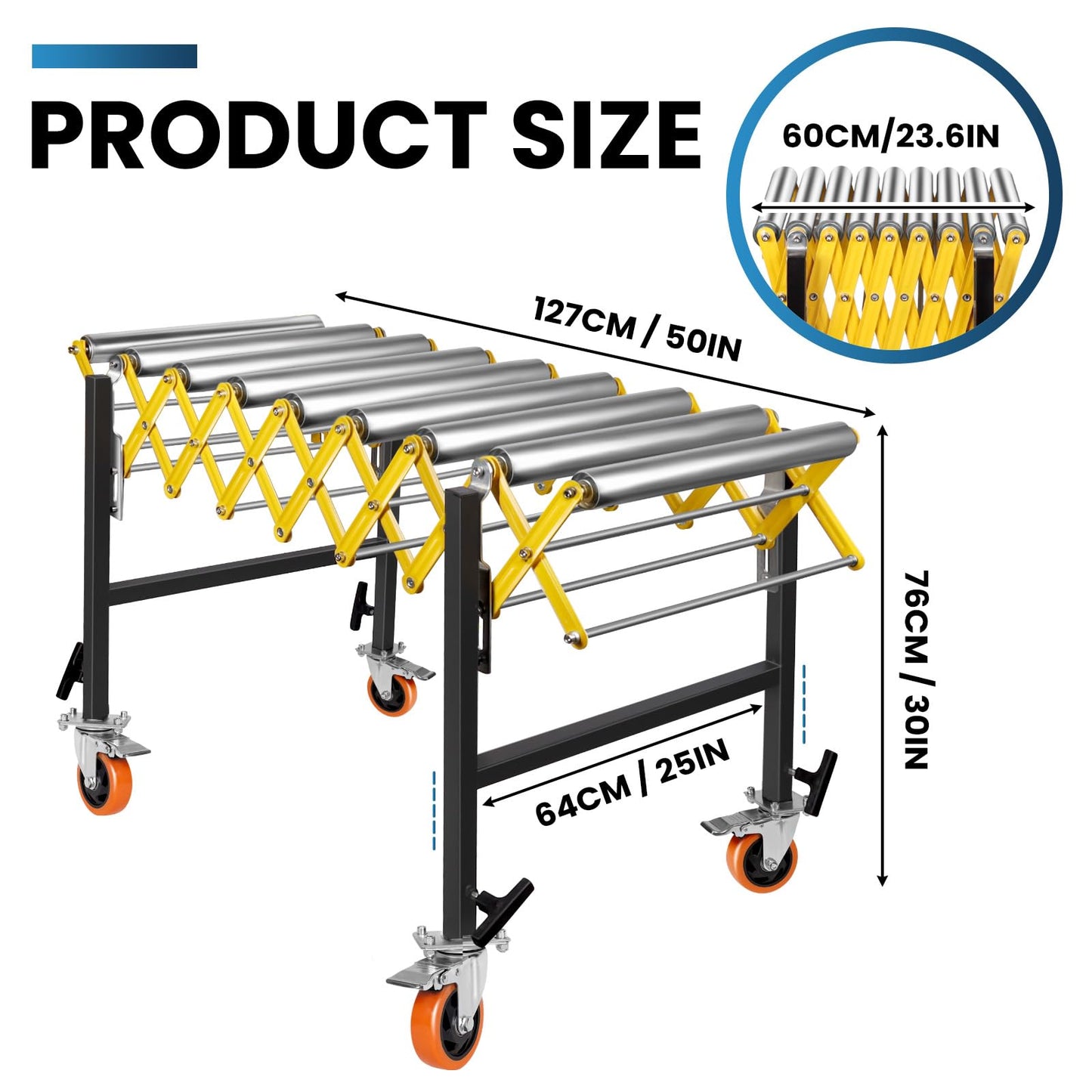 Conveyor Rollers, Heavy-Duty Roller Conveyor Table with 660 LBS Capacity, 50" L x 23.6" W, Extendable Modular Conveyor System for Warehouse, Garage Workshop, Packing Station, Shipping Area