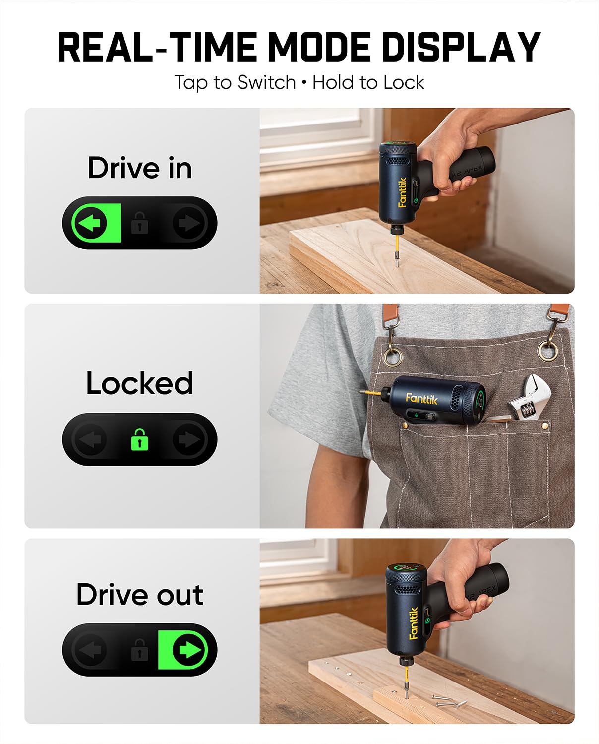 Fanttik REX K2 APEX Impact Driver, Brushless Impact Driver, 1/4'' Hex, Max. 100 N·m Torque, Max. 3000 RPM, 3000mAh Rechargeable Battery, Tool Kit for Cabinet Assembly, Woodworking DIY Projects