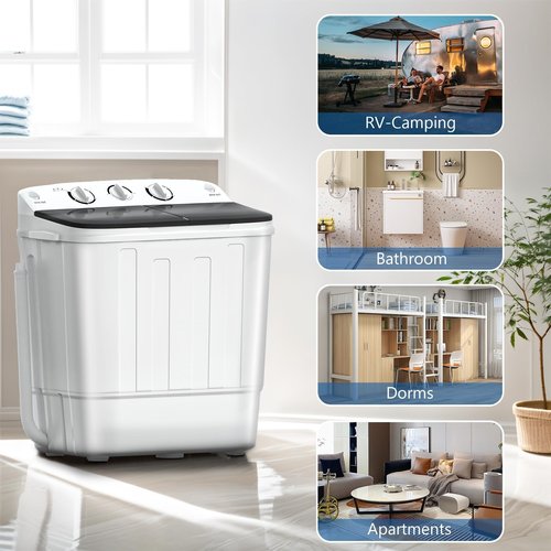 DOGHLY Double Tub 18LBS Washing Machine, Portable Washer and Spin Dryer Combo, Compact Laundry Machine for Apartments, Camping & RVs, Easy to Use, Energy & Water Efficient (18lbs)