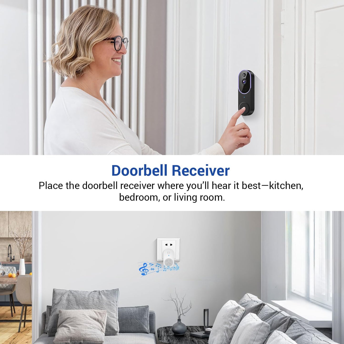 SizzChat 1080P Wireless Video Doorbell Camera, Smart AI Human Detection, Night Vision, 2-Way Audio, Battery Powered, Cloud Storage, 2.4G WiFi, Indoor Outdoor Surveillance