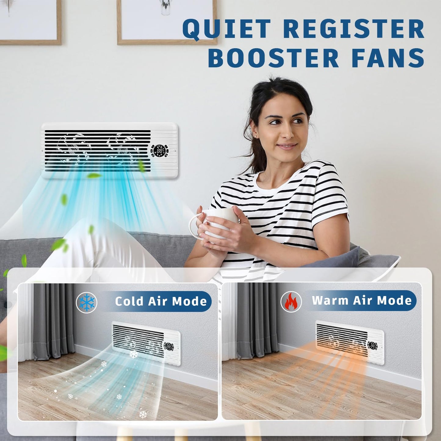 TMYICE Register Booster Fan for 4" x 12" Register Holes, Smart AC Vent Booster Fans Improves Heating & Cooling with Remote and Thermostat Control,10-Speed Quiet Vents Fan for Floor Ceiling