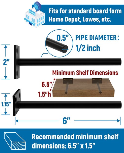LEOPO 12 Pack-6 inch Floating Shelf Bracket, Hidden Brackets for Wood Shelf