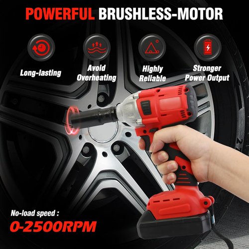 ALSO GO Cordless Impact Wrench 1/2", Electric Impact Gun 450N.m/330Ft-lbs, 20V High Torque Power Impact Driver, 2 Batteries & Fast Charger, 6 Sockets, Variable Speed for Car Repair/Truck/Mower/DIY