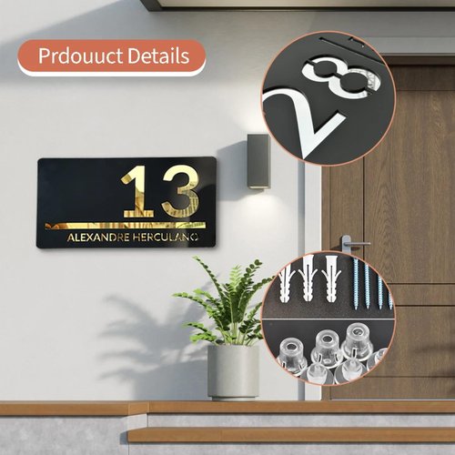 Customized Sign Outdoor House Numbers Plate Personalized House Number Plaque Modern Acrylic Laser Cut 3d Home Number Address Plaques with Street Name for House (White gold)