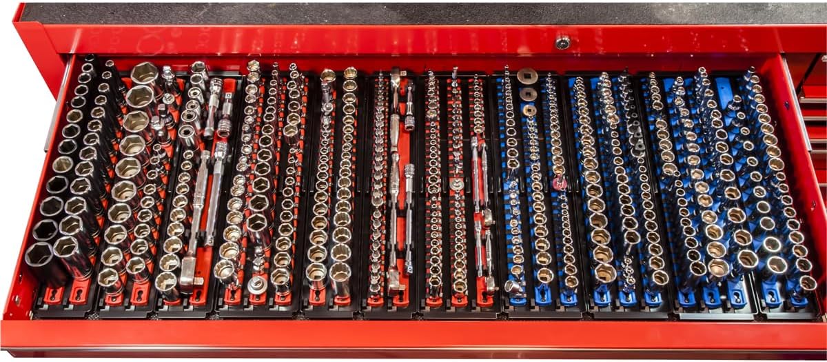 Ernst Manufacturing 19-Inch Socket Boss Organizer with Twist-Lock 2 Rails for 1/2-Inch Drive Sockets, Blue, Model 8457 – Secure and Durable Socket Storage Solution - Made in USA