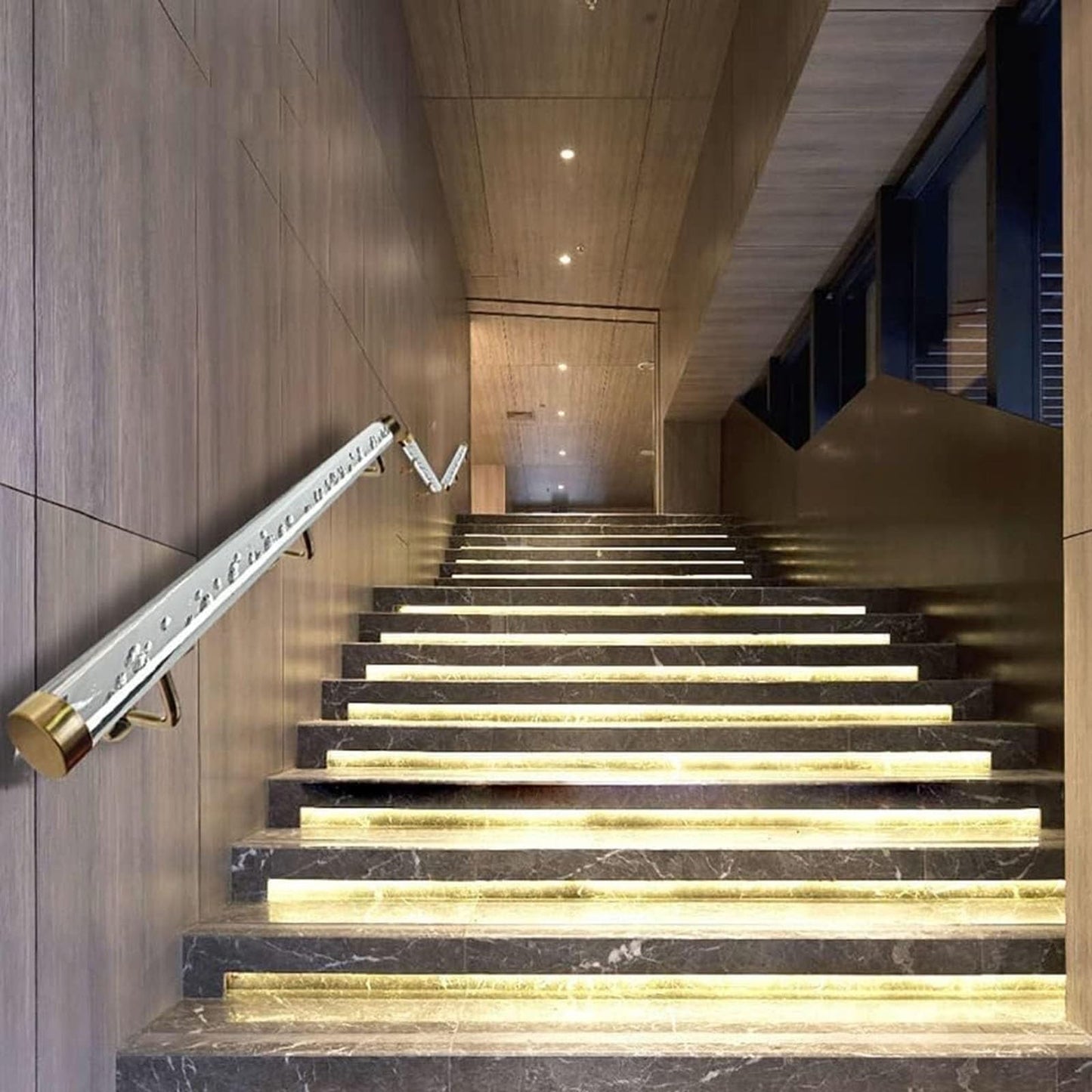 Clear Acrylic Handrails for Indoor Stairs - 3ft/4ft/5ft/6ft/8ft/10ft/12ft/14ft/20ft Non-Slip Transparent Crystal Staircase Handrail(Gold Bracket,250cm(8.2ft))