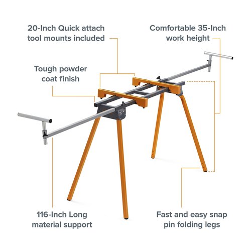 BORA Universal Miter Saw Stand with Quick Release Tool Mounting System- Portable Miter Saw Stand 500 Lbs Max Weight Load - 34-inch Height with Outrigger Arms Up to 114 Inches - PM-4000, Orange