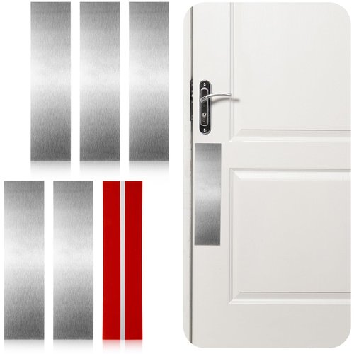 Otoolling 6 Pcs Door Scratch Protection Plate Door Metal Kick Plate 3" x 12" Self Adhesive Stainless Steel No Drill KickPlate for Interior, Exterior Doors, Sliver