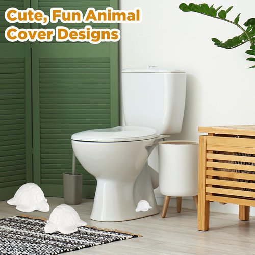 FillTouch 2 Pcs Toilet Bolt Caps, Decorative Toilet Bolt Covers, Cute Animals Ceramic Accessories for Home Bathroom Decor (White,Turtle)