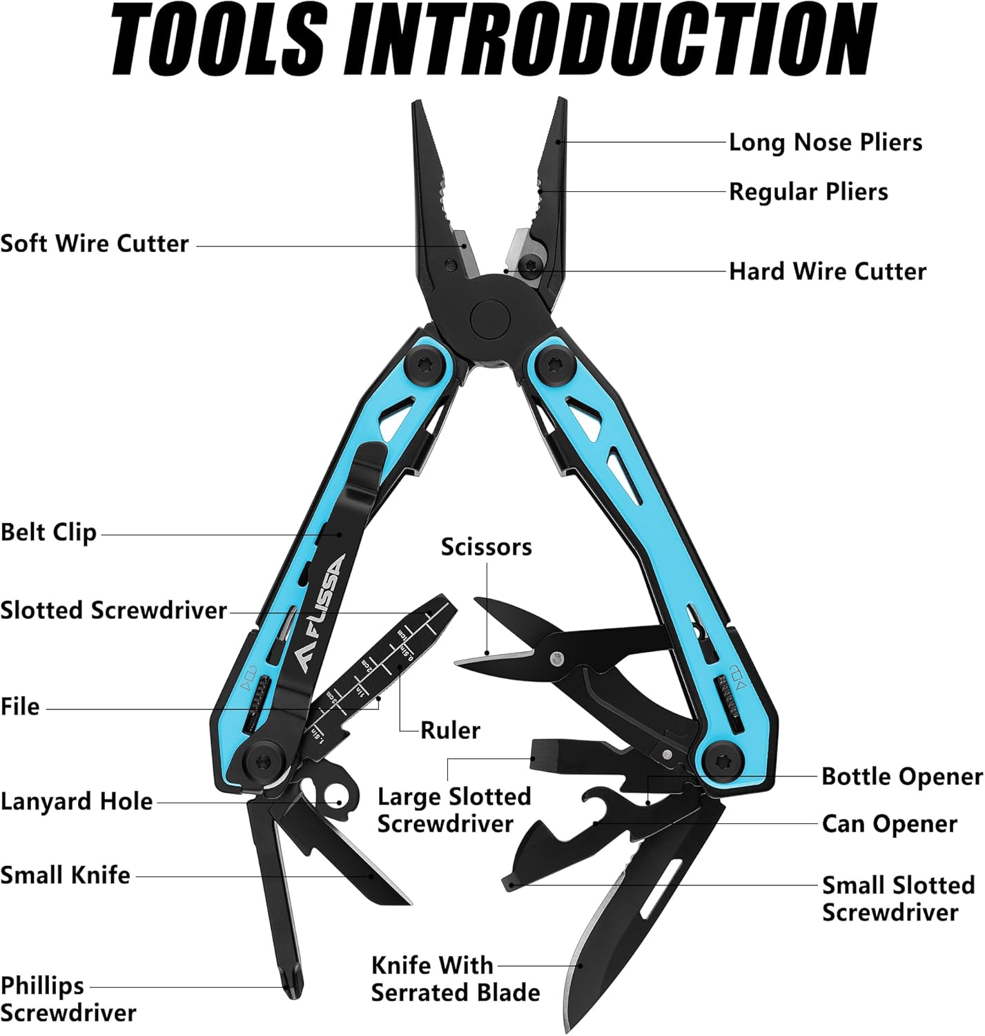 FLISSA 16-in-1 Pink Multi Tool Pliers, Gift for Father, Stainless Steel EDC Multitool with Pocket Knife, Belt Clip and Oxford Pouch, for Camping Survival Outdoor Activities