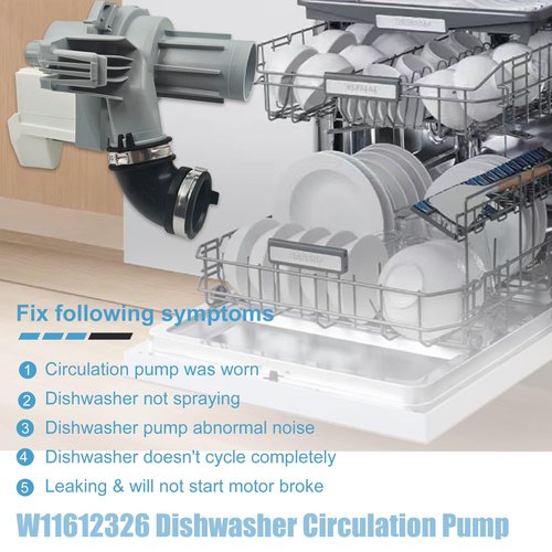 W11612326 Dishwasher Circulation Pump Motor for whirlpool/kenmore/amana, Washer Drain Pump Replacement Parts W10805386 W10879262, Dishwasher Wash Water Circulation Pump fits Models WDF330PAHS3 etc