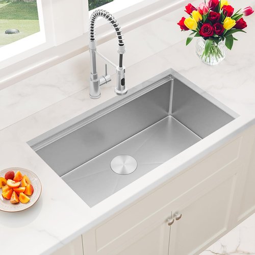 MONSINTA Undermount Kitchen Sink, 33" x 18" x 10" Single Bowl Workstation Sink, 33 Inch Large and Deep Stainless Steel Handmade Kitchen Sinks with Accessories, 10 Inch Depth