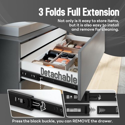 BAIDICE 1 Pair Soft Close Drawer Slides Rails 12 14 16 18 20 22 24 Inch 100 lb Load Capacity Side Mount Full Extension Cabinet Runner Self Slow Closing Ball Bearing Metal Dresser （Black,14inch）