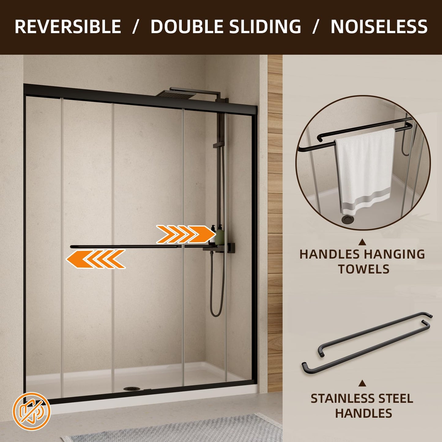 Royal Guard Double Sliding Shower Door,56-60" W x 70" H Semi-Frameless Sliding Glass Shower Door with 1/4'' (6mm) Clear SGCC Tempered Glass,Bypass Shower Enclosure,Matte Black