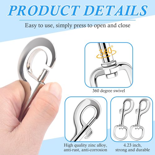 ERKOON Extra Large 4.23 Inch Swivel Eye Bolt Snap Hooks 220Lbs Load Capacity Zinc Alloy Single Ended Flag Clips Heavy Duty Trigger Bolt Hooks (2 Pack)