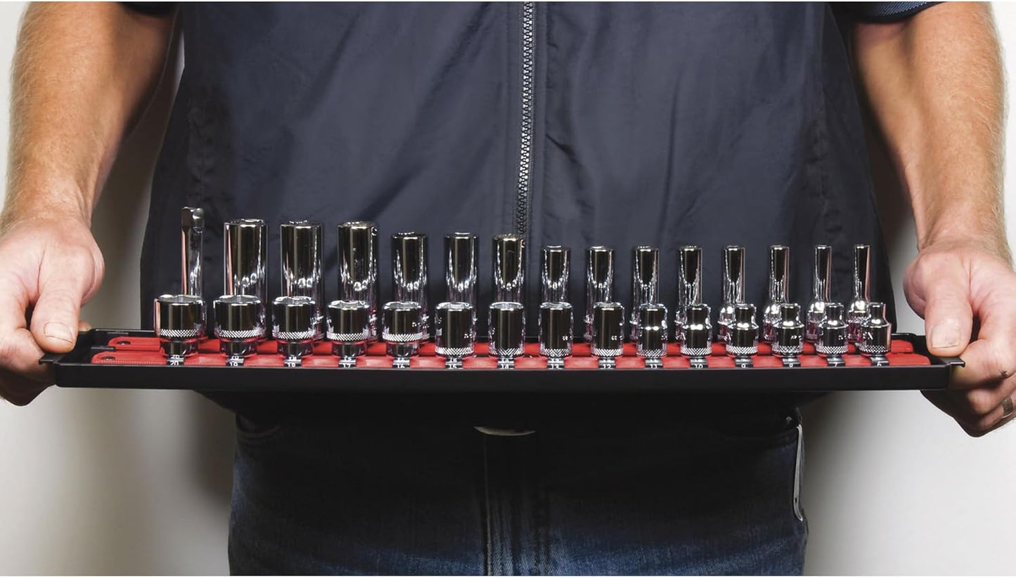 Ernst Manufacturing 19-Inch Socket Boss Organizer with Twist-Lock 2 Rails for 1/2-Inch Drive Sockets, Blue, Model 8457 – Secure and Durable Socket Storage Solution - Made in USA