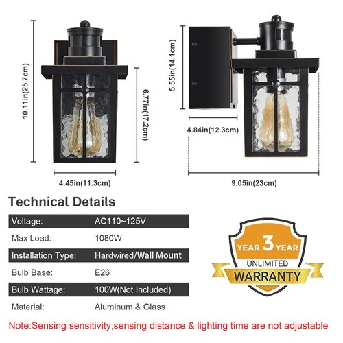 Myhaptim Porch Lights with GFCI Outlet,Dusk to Dawn Motion Sensor Outdoor Lights,3 Lighting Modes Black Front Door Light,Waterproof Exterior Light Fixture,Outside Wall Lamp for House Patio Garage