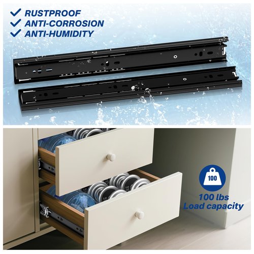 Ubisin Full Extension Ball Bearing Drawer Slides 14 Inch Side Mount Cabinet Rails 1 Pair Tool Box Trash Can Glides Heavy Duty Kitchen Drawer Runners 100LB Capacity