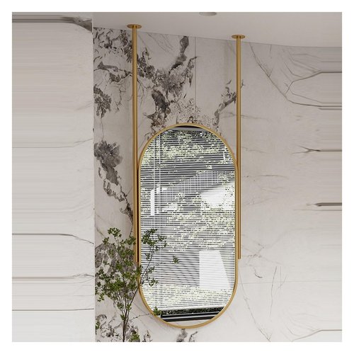Ceiling Mounted Mirror,Oval Vanity Make-up Mirrors with Hanging Rod,HD Decorative Bathroom Mirrors,for Hallway Bathroom Entrance(Gold,40x80cm)