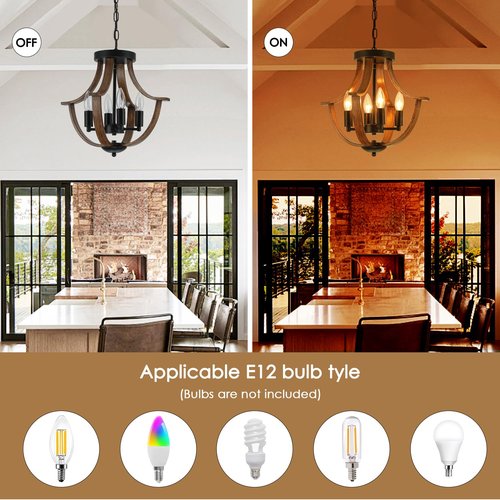 LAMPKEDUO Farmhouse Hanging Pendant Lighting, 4-Light Rustic Flush Mount Ceiling Light Fixture,Modern Faux Wood Vintage Chandelier for Dining Room Kitchen Island Foyer Hallway Entryway Bedroom