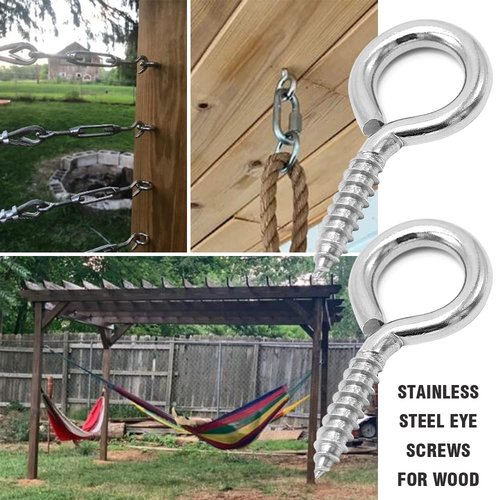 ZUSFUL 6 Pcs M6 304 Stainless Steel Screw Eye Hooks, 2-1/2 Inches Eyes Screw Hooks,Heavy Duty Screw Eye Bolt,Load Bearing 200LB,Indoor & Outdoor Use