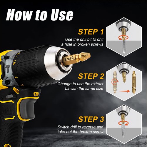 Topec Damaged Screw Extractor Set 8Pcs, HSS 4341 Easy Out Screw Extractor Set, Stripped Screw Extractor for Easy Removal of Stripped, Rusty, Broken Hardware (Gold)