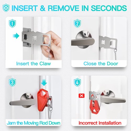 Portable Door Lock for Travel Essential: 2Pack Upgraded Hotel Home Security Safety Locks from Inside Apartment Traveling Front Door Room Security Devices Travel Gifts for Travelers Women