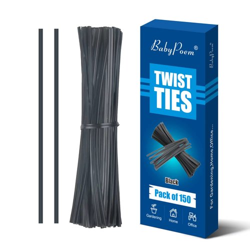 BABYPOEM Twist Ties, 150 PCS, 6.1 Inches, Bread Ties, Black, Reusable, for Bags, for Gardening, Home, Office
