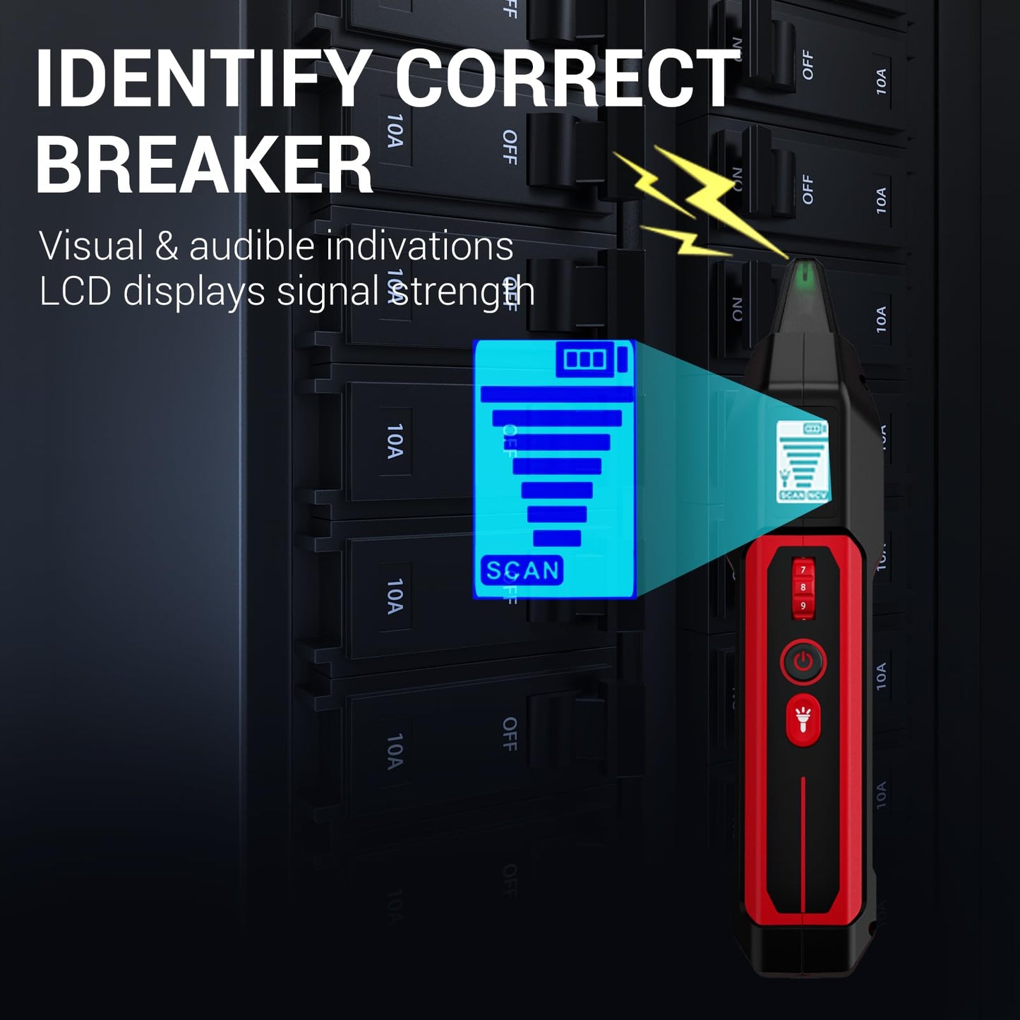 NOYAFA Rechargeable Circuit Breaker Finder with LCD Display & GFCI Outlet Tester, NCV AC Electric Tester Circuit Tracer, Adjustable Sensitivity, Flashlight- NF-824