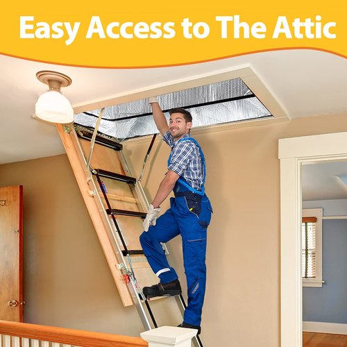 LEMOONE Attic Door Insulation Cover 25"x54"x11", Energy Saving Tent Attic Stairs Cover Ladder Pull Down Insulator, R-Value 15.5 Thicken Aluminum Foil Stairway Insulation with Zipper Fireproof
