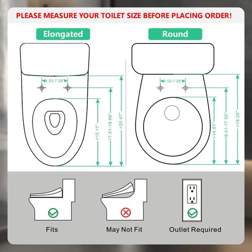 Round Bidet Toilet Seat, Smart Heated Toilet Seat with Warm Water and Dryer, Soft Close Bidet Seat with Adjustable Temperature, Stainless Steel Nozzle