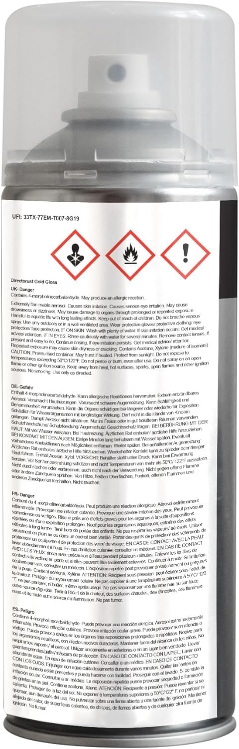 JENOLITE Directorust Spray Paint for Metal - GOLD - Metallic Gloss Finish for Indoor and Outdoor use - Multi-Surface for Metal, Plastic, Ceramic, Wood & Rusted Surfaces - 400ml (13.52fl oz)