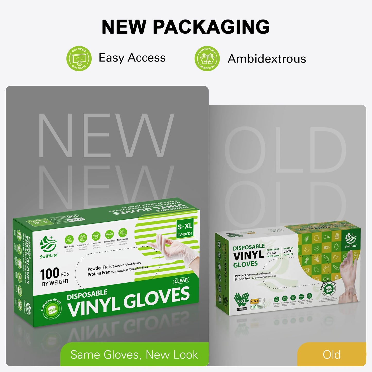 SWIFTLITE Disposable Vinyl Gloves, Food Safe, Latex-Free Powder-Free Clear Plastic Gloves for Cooking, House Clean, Food Prep (100, Medium)