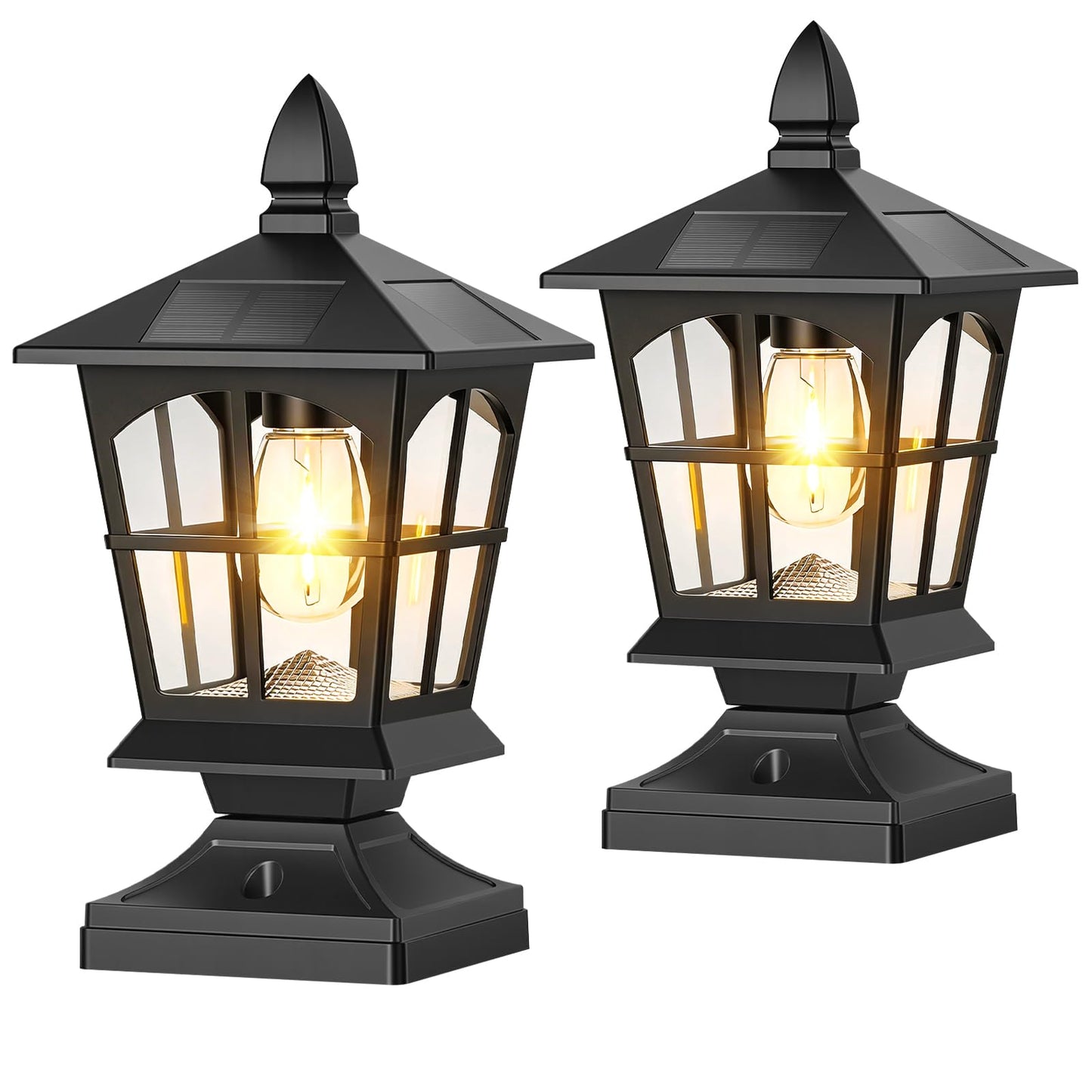 Brightever Thomas Edison Solar Post Lights Outdoor 2-Pack, Waterproof Solar Fence Post Lights (Warm White), Solar Powered Post Cap Lights for 4x4 5x5 6x6 Posts, Ideal for Deck Patio Garden Yard, Black