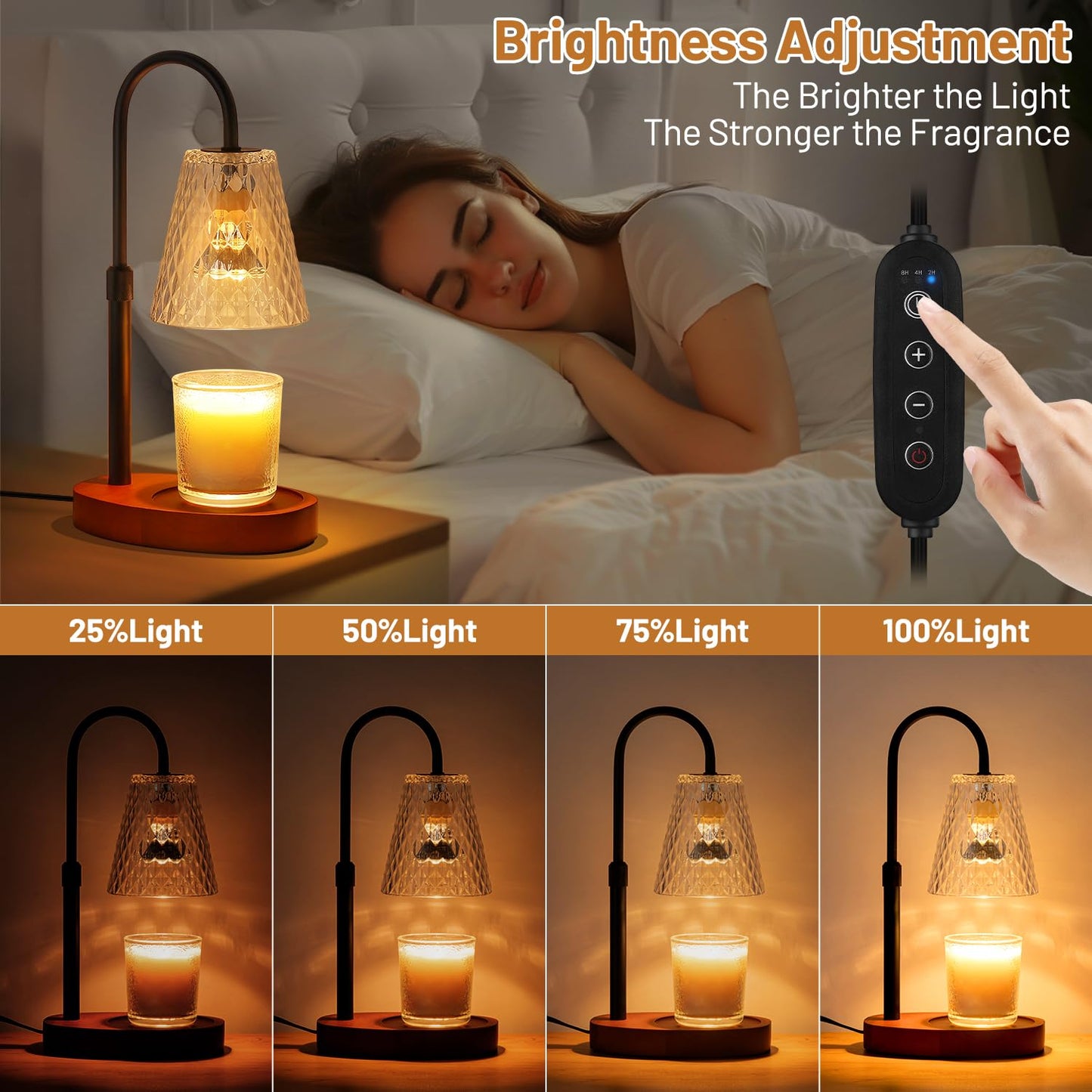 Candle Warming Lamp with Timer : Adjustable Light Level Adjustable Height Flameless Safety Candle Lamps - Jar Candles Home Decoration