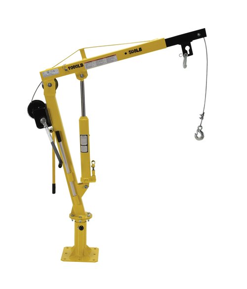 Vestil WTJ-2 Winch Operated Truck Jib Crane, Welded Steel, 1000 lbs Retracted Capacity, 56" Overall Height, Yellow