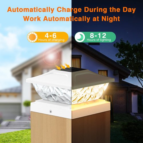 ENSLI Solar Post Cap Lights Outdoor 6 Pack, 2 Mode Bright Fence Post Solar Lights Outdoor Waterproof, Deck Fence Post Cap Light Solar Powered for 4x4 4.5x4.5 5x5 Posts in Garden Decor