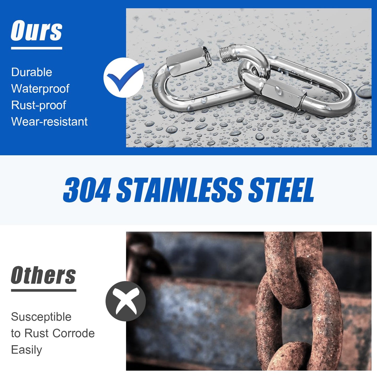 KINLINK Quick Link Chain Connector, 304 Stainless Steel 5PCS M6 1/4 Screw Carabiner, Small Locking Carabiner Clips Heavy Duty Chain Hooks for Connecting Hammock, Swing, Shade Sail-Capacity 875LB