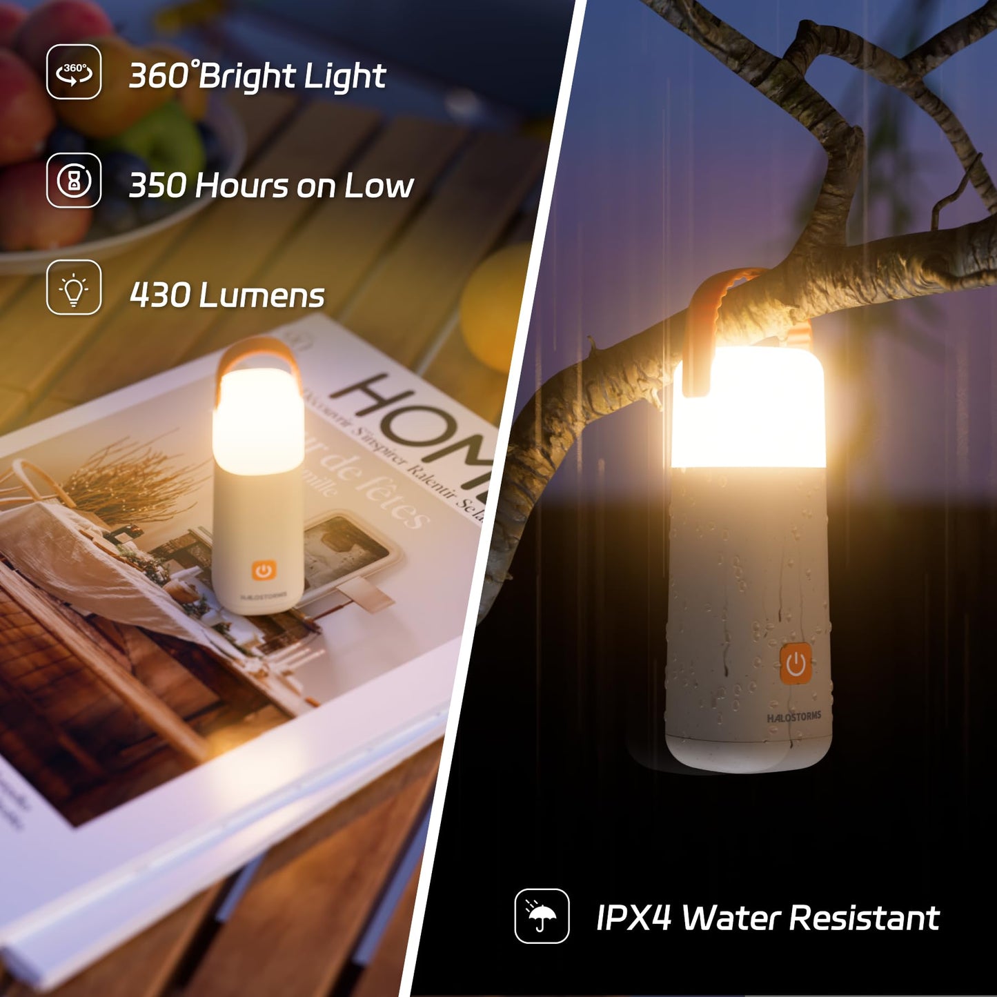 HALOSTORMS Camping Lantern, 350 Hours Running Time Rechargeable Lantern, 3200mAh Lantern Flashlight with 4 Modes, Waterproof Tent Light for Hiking, Emergency, Power Outages (Yellow 1PK)