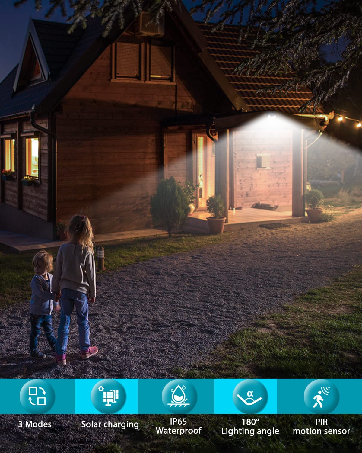 Solar Lights Outdoor 2 Pack, 140LED/3 Modes Motion Sensor Wall Lights Solar Powered, Wireless IP65 Waterproof Solar Lights Outside Bright for Deck Steps Fence Patio Front Door Pathway, White