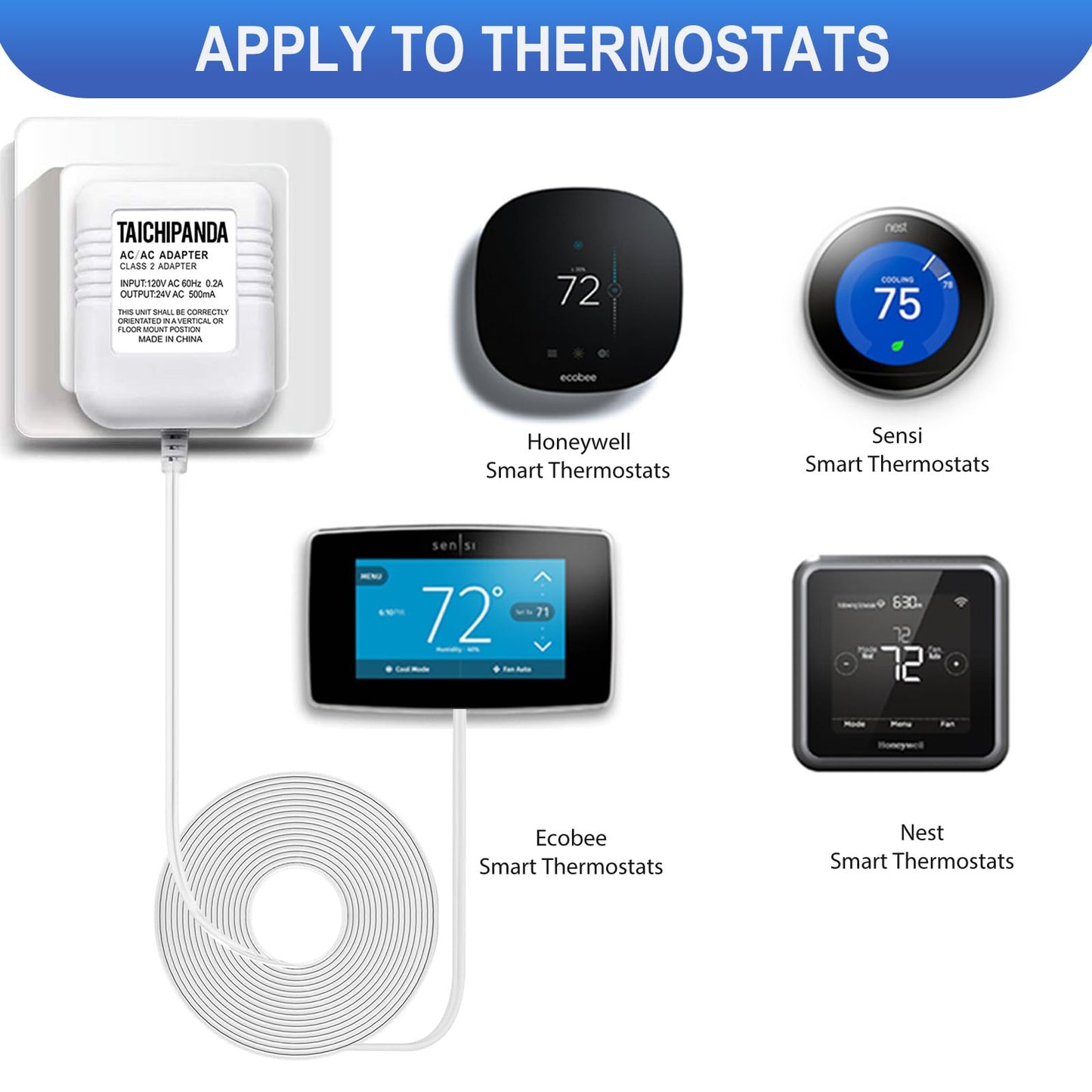 TAICHIPANDA 24 Volt Transformer, C Wire Adapter for Nest Honeywell Ecobee and Sensi Thermosta Doorbell Transformer for Nest Hello Doorbell and Any Doorbells Require 24V Power Supply