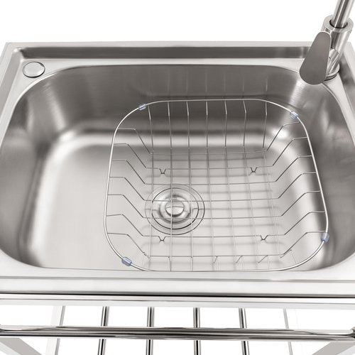 Free Standing Single Bowl Kitchen Sink, 23.6 * 17.7 * 29.5in Stainless Steel Utility Sink with Cold & Hot Tap, Commercial & Home Basin for Kitchen, Bar, Restaurant, Dessert Shop